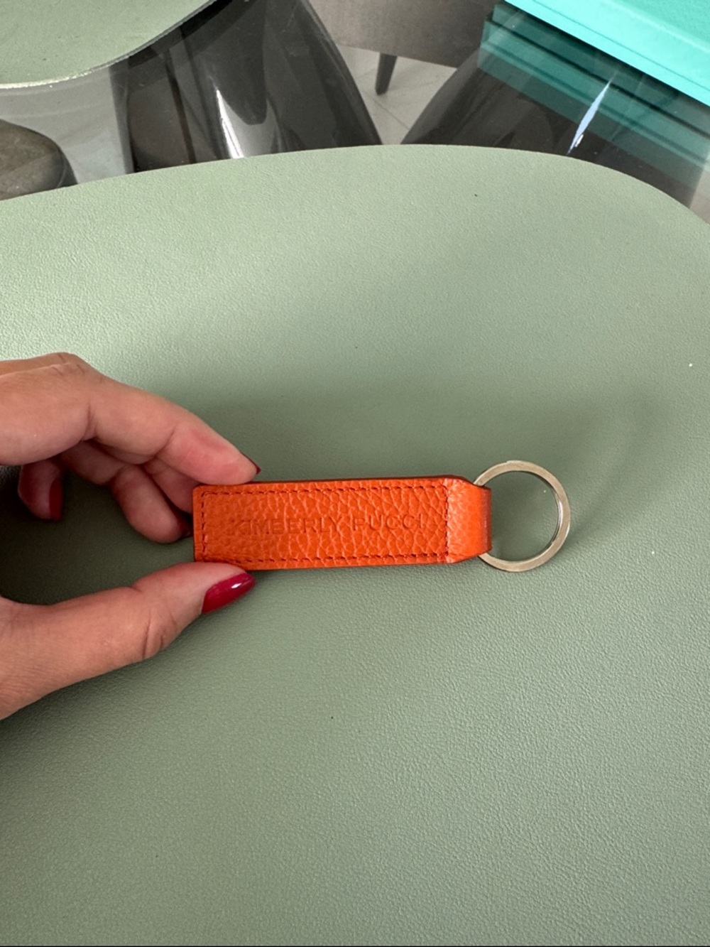 Kimberly Pucci Leather Keychain, Handmade in Tuscany, Genuine Leather, Orange